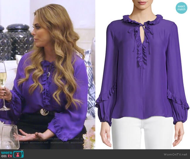 Angie Ruffle-Neck Blouse by Kobi Halperin worn by D’Andra Simmons on The Real Housewives of Dallas