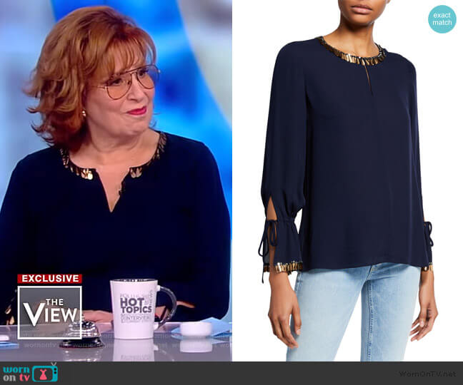 Juliette Embellished Silk Georgette Blouse by Kobi Halperin worn by Joy Behar on The View