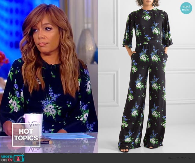 Floral-print silk crepe de chine jumpsuit by Les Reveries worn by Sunny Hostin on The View