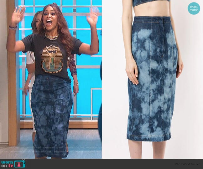 tie-dye denim skirt by Manning Cartell worn by Eve on The Talk