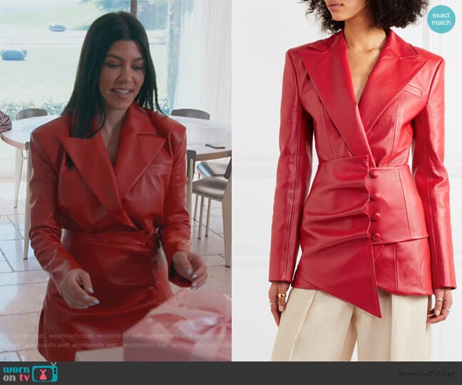 Kourtney Kardashian Barker Double Breasted Faux Leather Blazer