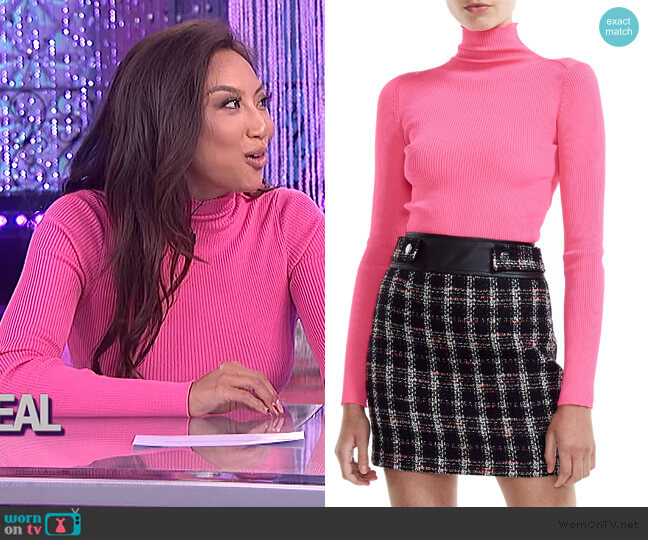 Malangou Ribbed Turtleneck Sweater by Maje worn by Jeannie Mai on The Real