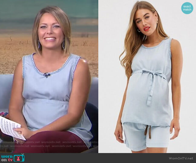 Maternity Sleeveless Denim Top by Mamalicious worn by Dylan Dreyer on Today