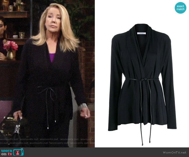 Max Mara Belted Flared Cardigan worn by Nikki Reed Newman (Melody Thomas-Scott) on The Young and the Restless