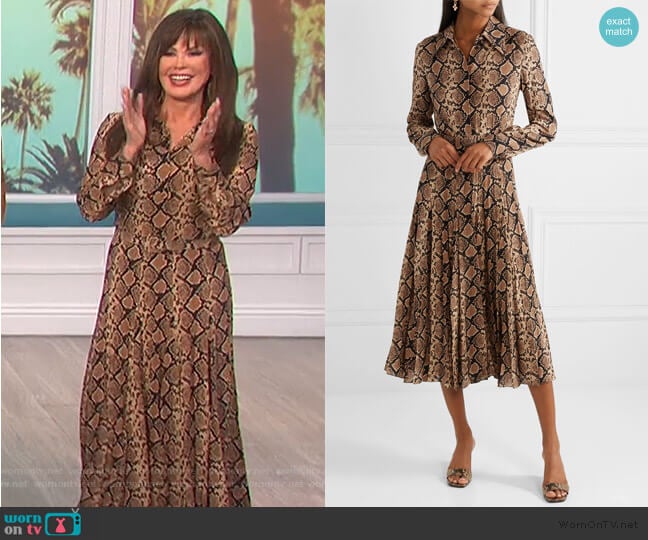 Belted snake-print silk-crepe midi dress by Michael Kors worn by Marie Osmond on The Talk