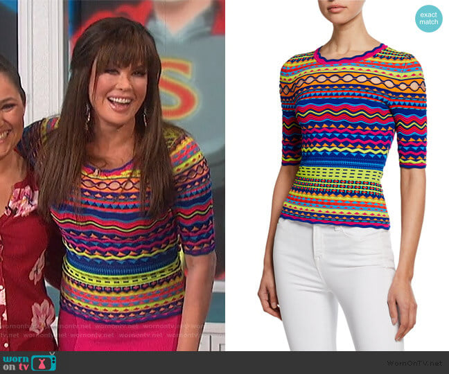 Technicolor Textured Crewneck Pullover by Milly worn by Marie Osmond on The Talk