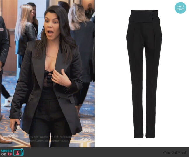 Tate Straight-Leg Wool-Blend Pants by Olivier Theyskens worn by Kourtney Kardashian on Keeping Up with the Kardashians