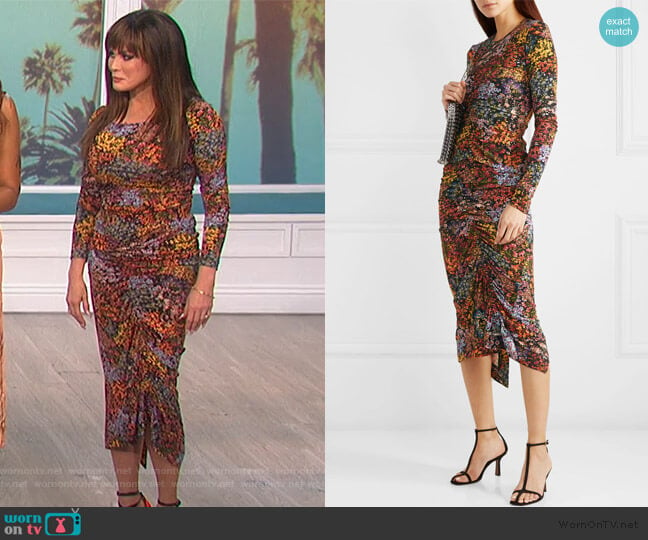 Norah ruched floral top and Aaliyah Ruched Floral Skirt by Preen by Thornton Bregazzi worn by Marie Osmond on The Talk