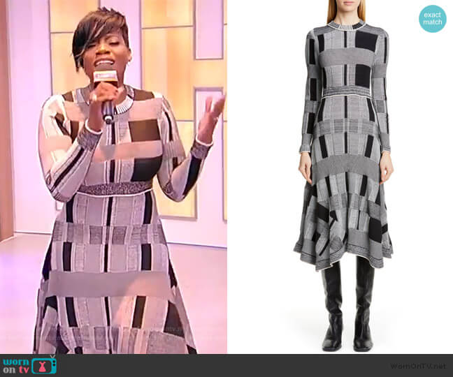 Plaid Long Sleeve A-Line Sweater Dress by Proenza Schouler worn by Fantasia Barrino on the Tamron Hall Show