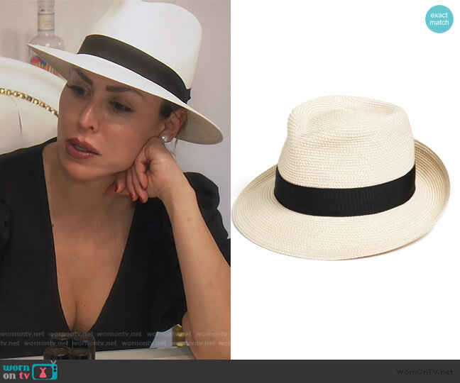 Packable Fedora Sun Hat by Eric Javits worn by Kelly Dodd  on The Real Housewives of Orange County