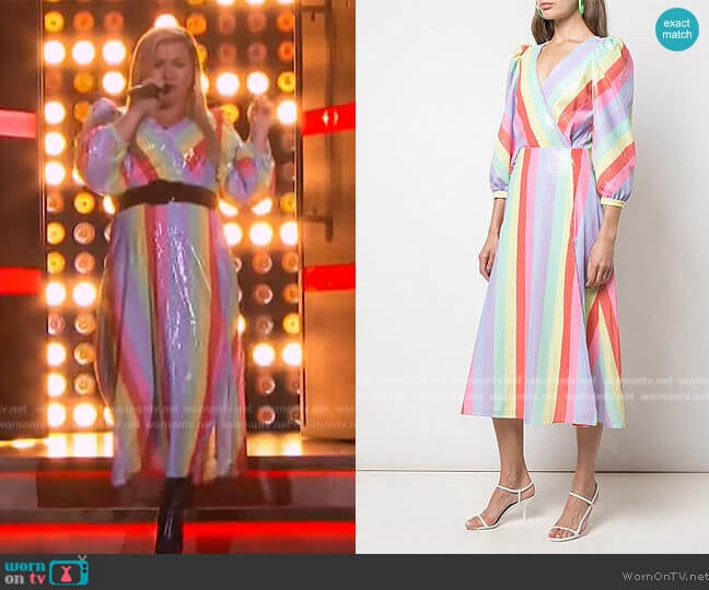 Pastel Stripe Dress by Olivia Rubin worn by Kelly Clarkson on The Kelly Clarkson Show