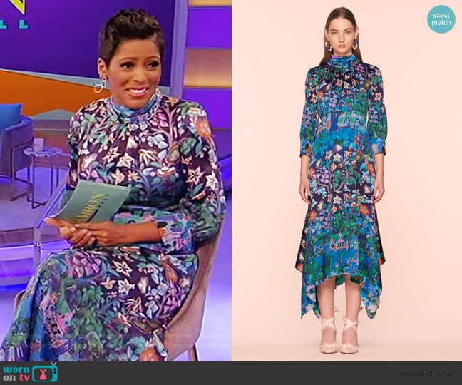 Silk High Neck Midi Dress by Peter Pilotto worn by Tamron Hall on Tamron Hall Show