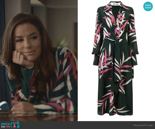 Plunge Front Wrap Dress by Diane von Furstenberg worn by Eva Longoria on Grand Hotel