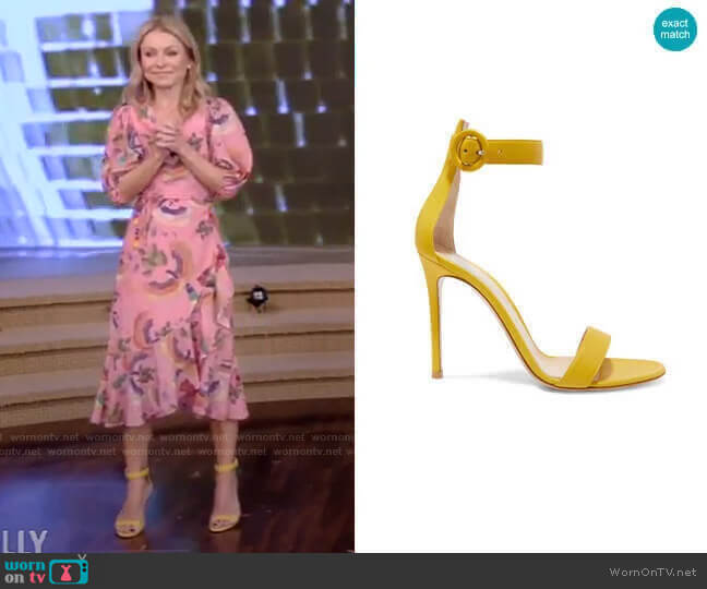 Portofino Leather Sandals by Gianvito Rossi worn by Kelly Ripa on Live with Kelly and Mark