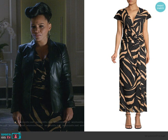 Tiger-Striped Silk Crepe Gown by Prabal Gurung worn by Tegan Price (Amirah Vann) on How to Get Away with Murder