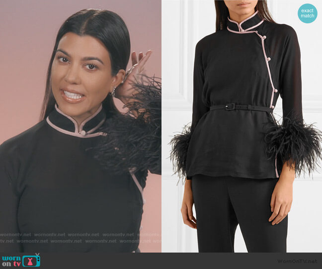 Feather-trimmed silk-crepon top by Prada worn by Kourtney Kardashian  on Keeping Up with the Kardashians