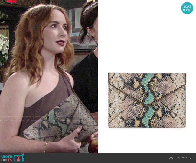 Rebecca Minkoff Snake Leo Clutch worn by Mariah Copeland (Camryn Grimes) on The Young and the Restless