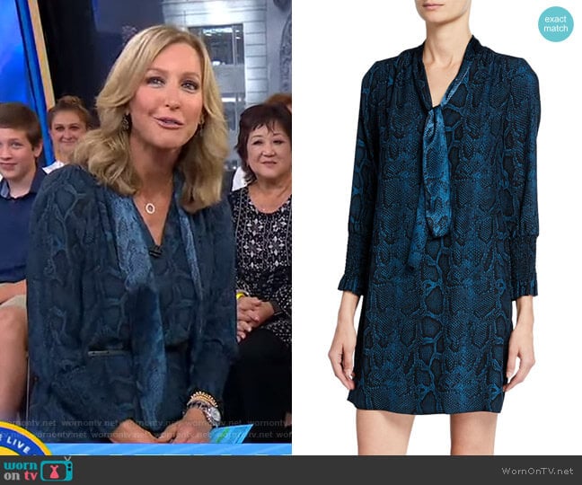 Snake-Print Tie-Neck Long-Sleeve Silk Dress by Rebecca Taylor worn by Lara Spencer on Good Morning America