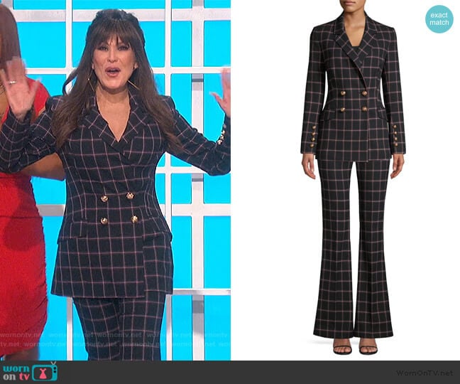 Peta Plaid Double-Breasted Jacket and Pants by Rebecca Vallance worn by Marie Osmond on The Talk