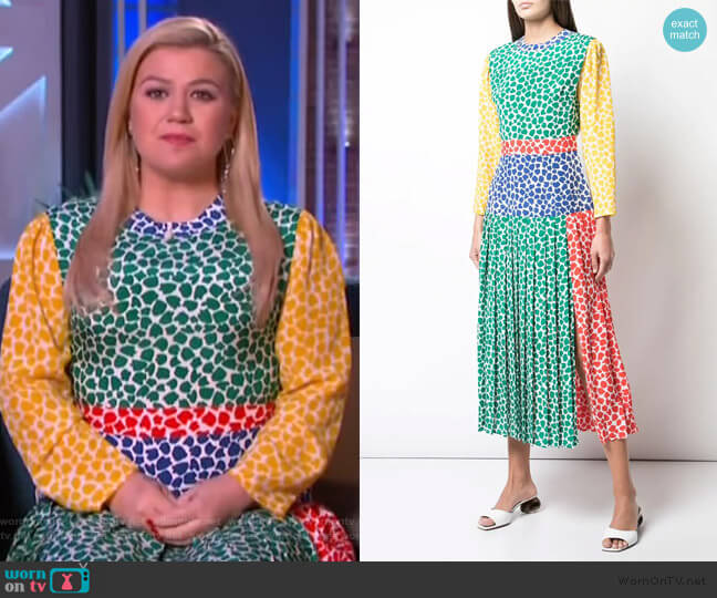 Patterned Pleat Dress by Rixo worn by Kelly Clarkson on The Kelly Clarkson Show