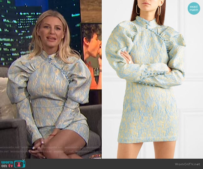 Button-Detailed Crinkled-Jacquard Mini Dress by Rotate Birger Christensen worn by Morgan Stewart on E! News