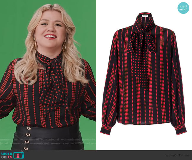 Stars and Stripes Printed Blouse by Saint Laurent worn by Kelly Clarkson on The Kelly Clarkson Show