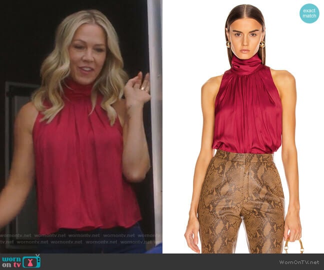 Sleeveless Turtleneck Blouse by Smythe worn by Jennie Garth (Jennie Garth) on BH90210