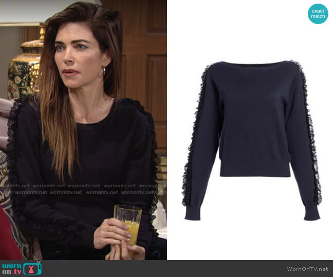 See by Chloe Ruffle Sleeve Knit Sweater worn by Victoria Newman (Amelia Heinle) on The Young and the Restless
