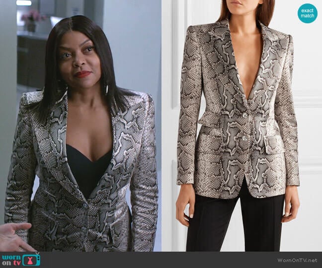 Snake-Print Twill Blazer by Tom Ford worn by Cookie Lyon (Taraji P. Henson) on Empire