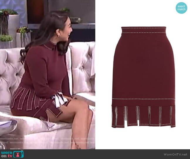 Fawn Skirt by Staud worn by Jeannie Mai on The Real