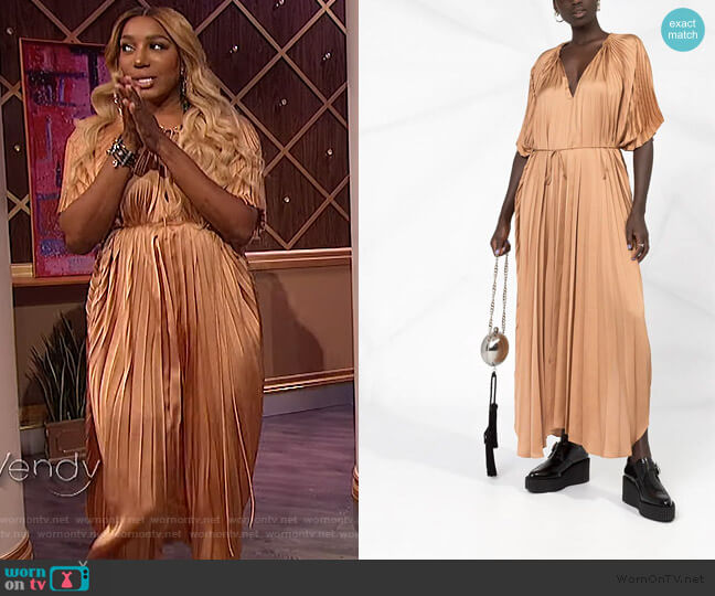 Cape Sleeve Pleated Dress by Stella McCartney worn by Nene Leaks on The Wendy Williams Show