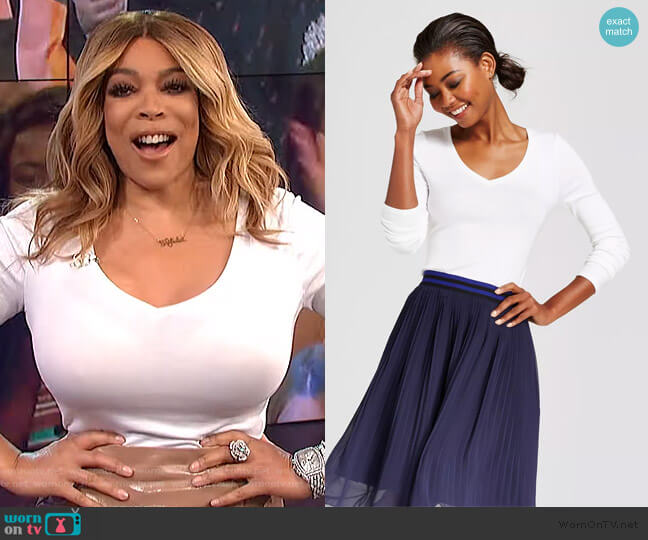 Long Sleeve V-Neck T-Shirt by A New Day at Target worn by Wendy Williams on The Wendy Williams Show