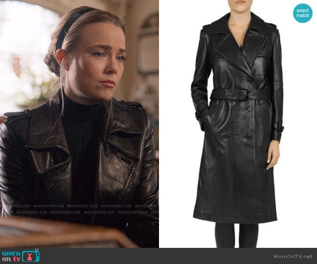 The Kooples Leather Trench Coat worn by Ainsley Howard (Rebecca Rittenhouse) on Four Weddings and a Funeral