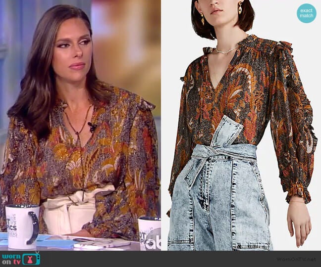 Lara Paisley Plisse Blouse by Ulla Johnson worn by Abby Huntsman on The View