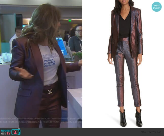 Ashburn Metallic Blazer by Veronica Beard worn by Kelly Dodd on The Real Housewives of Orange County