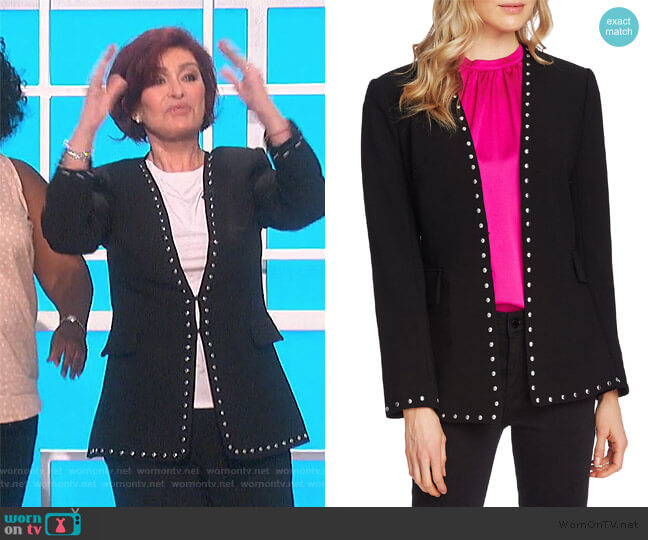 Studded Stretch Crepe Jacket by Vince Camuto worn by Sharon Osbourne on The Talk