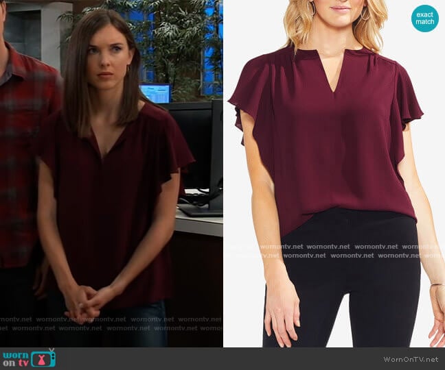 Vince Camuto Flutter Sleeve Blouse worn by Willow Tait (Katelyn MacMullen) on General Hospital