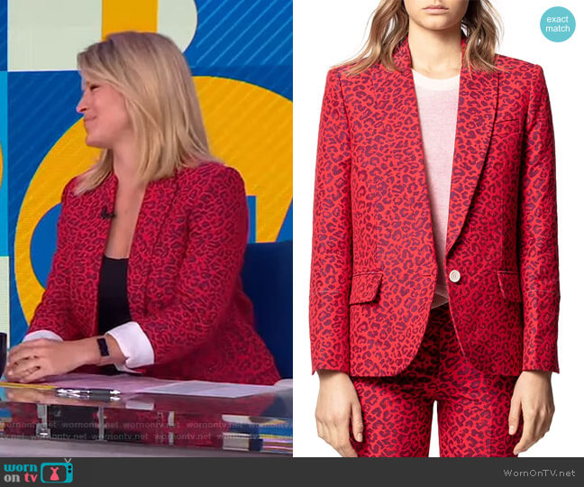 Viking Leopard-Print Jacquard Jacket by Zadig & Voltaire  worn by Sara Haines on Good Morning America