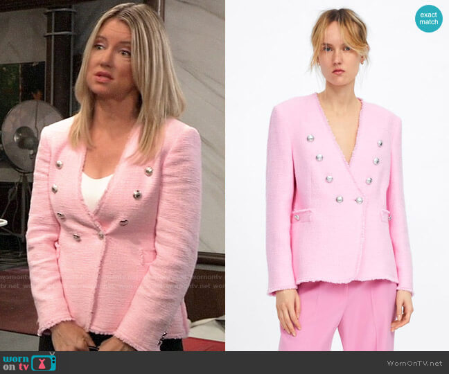 pink tweed jacket zara