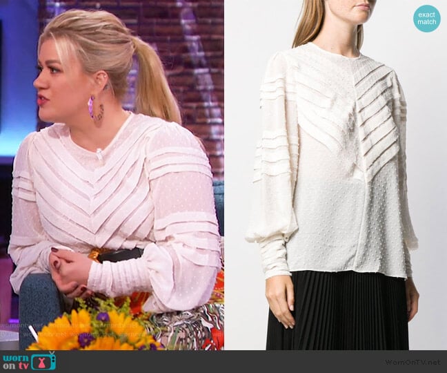 Embroidered Detail Blouse by Zimmermann worn by Kelly Clarkson on The Kelly Clarkson Show