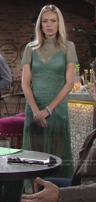 Abby's green lace overlay dress on The Young and the Restless