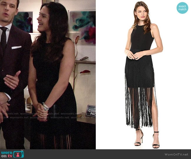 Aidan Mattox Fringe Cocktail Dress worn by Lola Rosales (Sasha Calle) on The Young and the Restless