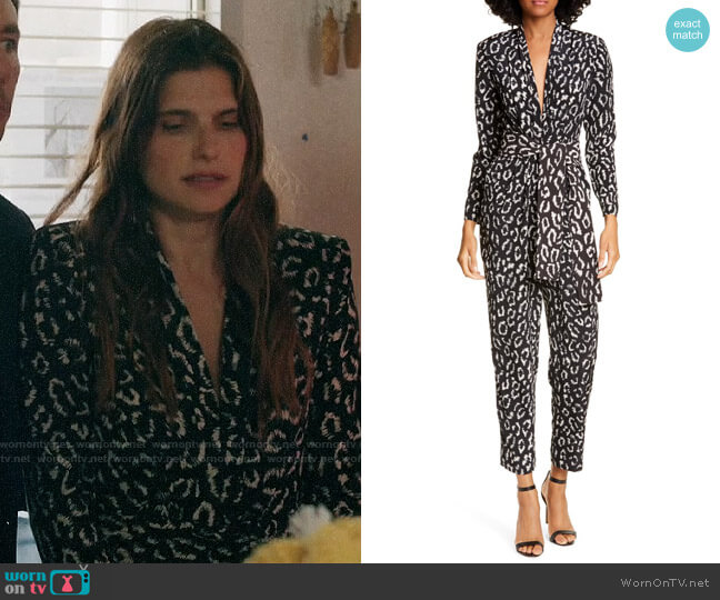ALC Kieran Leopard Jumpsuit worn by Rio (Lake Bell) on Bless This Mess