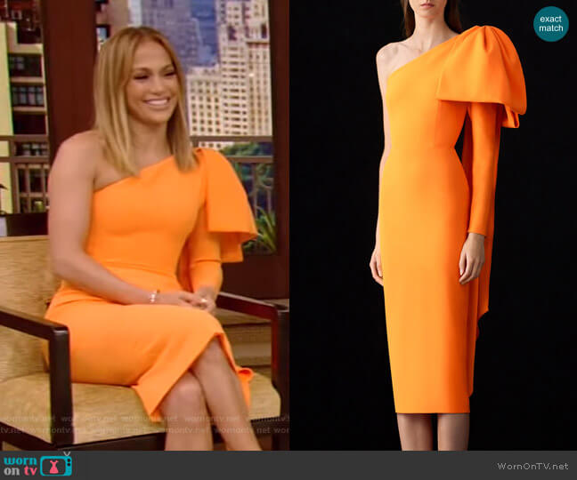 WornOnTV: Jennifer Lopez’s orange one-shoulder bow dress on Live with ...