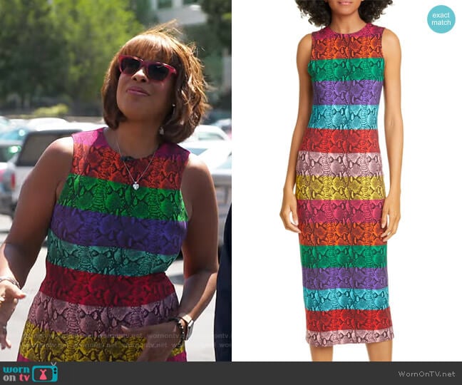 Delora Rainbow Snake Print Dress by Alice + Olivia worn by Gayle King on CBS Mornings