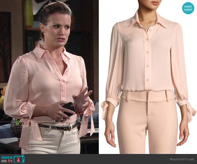 Alice + Olivia Simon Tie Sleeve Top worn by Chelsea Lawson (Melissa Claire Egan) on The Young and the Restless