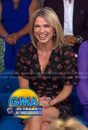 Amy’s black floral v-neck dress on Good Morning America