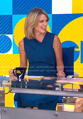 WornOnTV: Amy’s navy asymmetric v-neck dress on Good Morning America ...