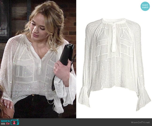 Antik Batik Birma Beaded Long Sleeve Blouse worn by Summer Newman (Hunter King) on The Young and the Restless