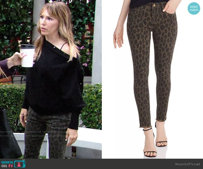 Aqua Frayed Ankle Skinny Jeans in Leopard worn by Chloe Mitchell (Elizabeth Hendrickson) on The Young and the Restless